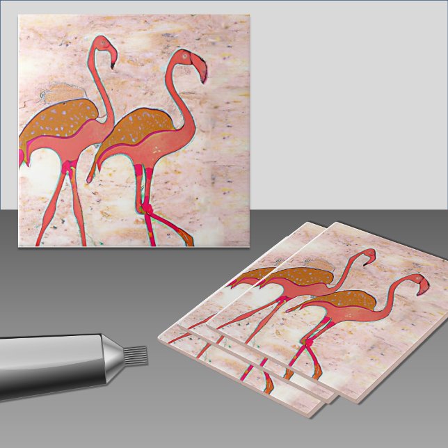 Flamingo Duo Pink Marble Decorative Tile (perfect for an accent to neutral decor.)