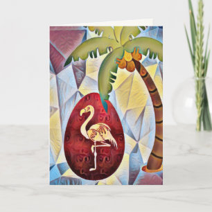 Flamingo Easter Egg and Palm Tree Beach Birthday Card