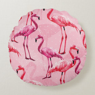 Flamingo Elegance: Pink Bird Pattern. Round Pillow