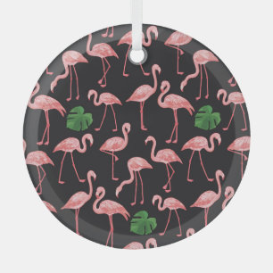 Flamingo Elegance: Vintage Monstera Fusion. Glass Ornament