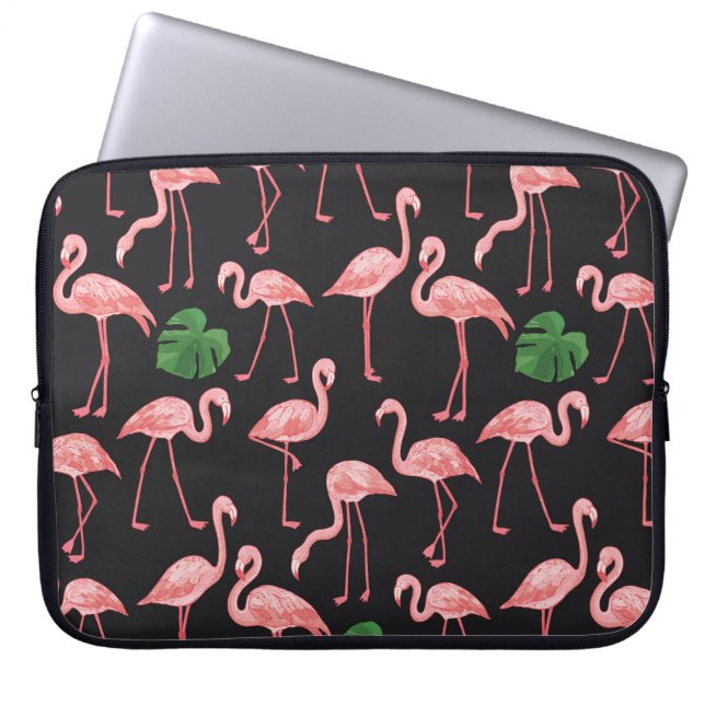Flamingo Elegance: Vintage Monstera Fusion. Laptop Sleeve (Front)