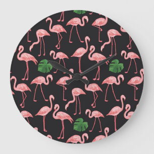 Flamingo Elegance: Vintage Monstera Fusion. Large Clock