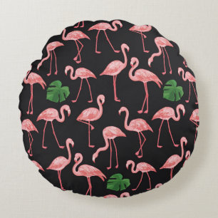 Flamingo Elegance: Vintage Monstera Fusion. Round Pillow