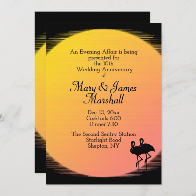 Flamingo Evening Wedding Anniversary Invitation (Front/Back)