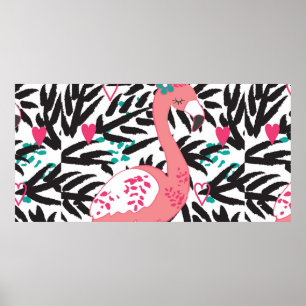flamingo exotic bird vintage illustration poster