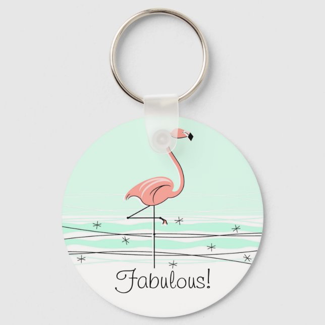 Flamingo 'Fabulous!' key chain green (Front)