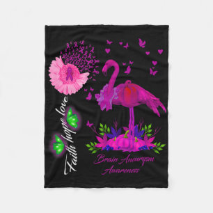 Flamingo Faith Hope Love Brain Aneurysm Awareness Fleece Blanket