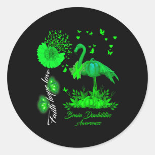 Flamingo Faith Hope Love Brain Disabilities Awaren Classic Round Sticker