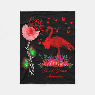 Flamingo Faith Hope Love Heart Disease Awareness  Fleece Blanket
