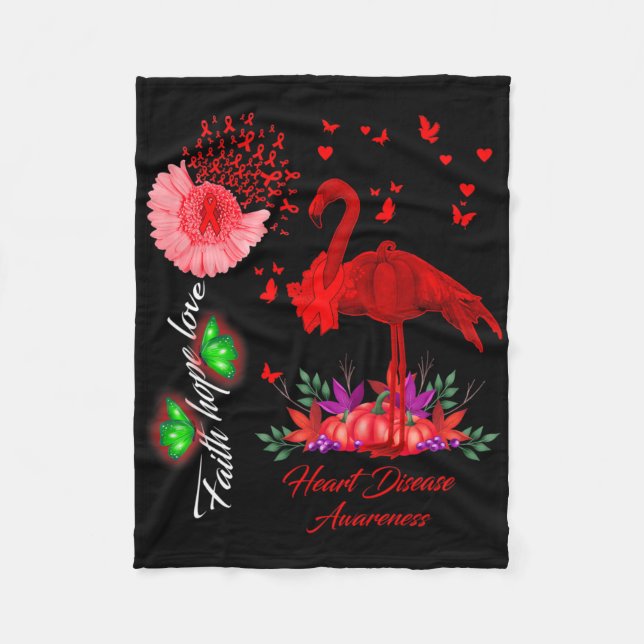 Flamingo Faith Hope Love Heart Disease Awareness  Fleece Blanket (Front)