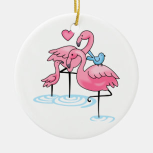 Flamingo Family Ceramic Ornament