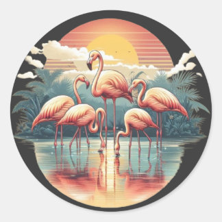 Flamingo Family Fun Classic Round Sticker