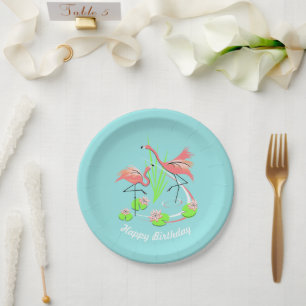 Flamingo Fandango Duo Happy Birthday paper plate