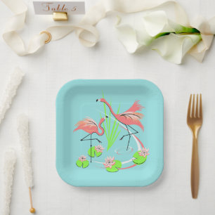 Flamingo Fandango Duo square paper plate