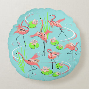 Flamingo Fandango throw pillow round
