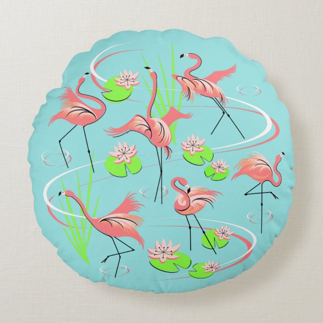 Flamingo Fandango throw pillow round (Front)