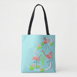 Flamingo Fandango Trio all over tote pink back Bag