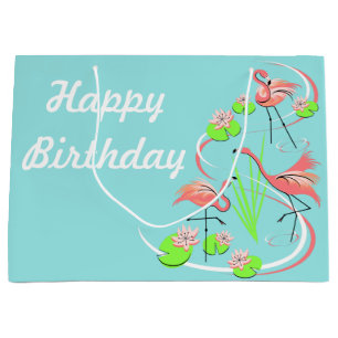 Flamingo Fandango Trio Happy Birthday large Large Gift Bag