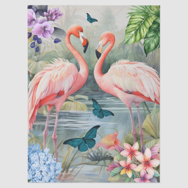 Flamingo Fantasy Florals  & Butterflies Tissue Paper (Front)