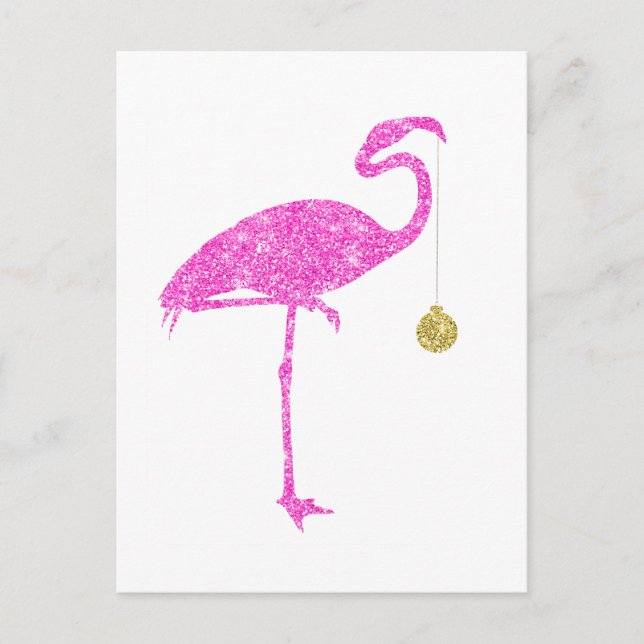 Flamingo Faux Pink Glitter Flamingos Christmas Holiday Postcard (Front)