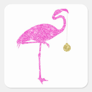 Flamingo Faux Pink Glitter Flamingos Christmas Square Sticker