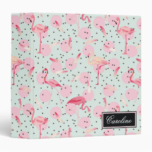 Flamingo Feathers On Polka Dots Add Your Name Binder