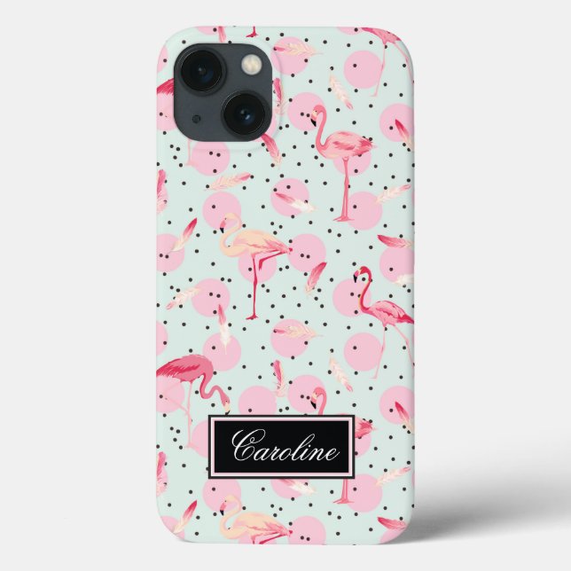 Flamingo Feathers On Polka Dots | Add Your Name Case-Mate iPhone Case (Back)