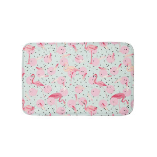 Flamingo Feathers On Polka Dots Bath Mat