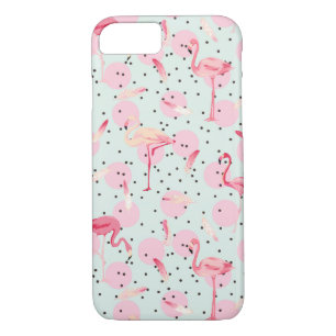 Flamingo Feathers On Polka Dots Case-Mate iPhone Case