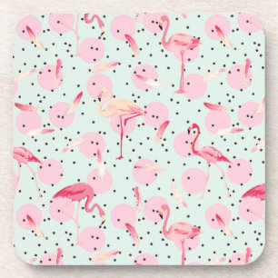 Flamingo Feathers On Polka Dots Coaster