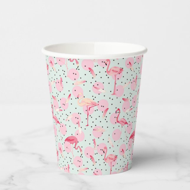 Flamingo Feathers On Polka Dots Paper Cups (Left)