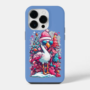 Flamingo Festivities Santa Hat and Glasses Christm iPhone 14 Pro Case