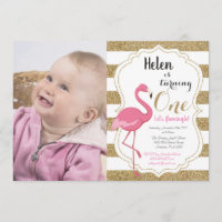 Flamingo First Birthday Invitation Girl