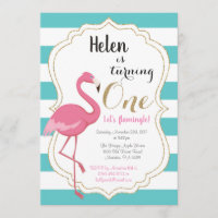Flamingo First Birthday Invitation Girl