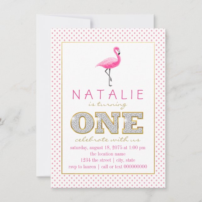 Flamingo First Birthday Party Invitation (Front)