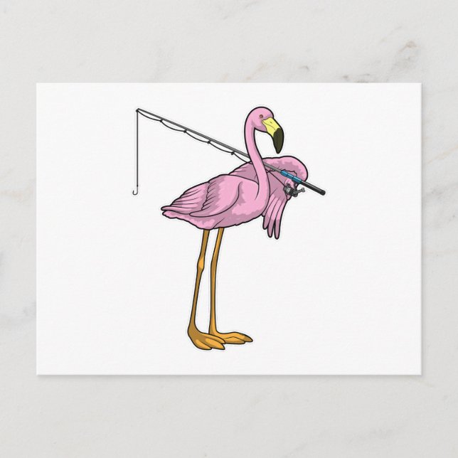 Flamingo Fishing Fisher Fishing rod Postcard (Front)