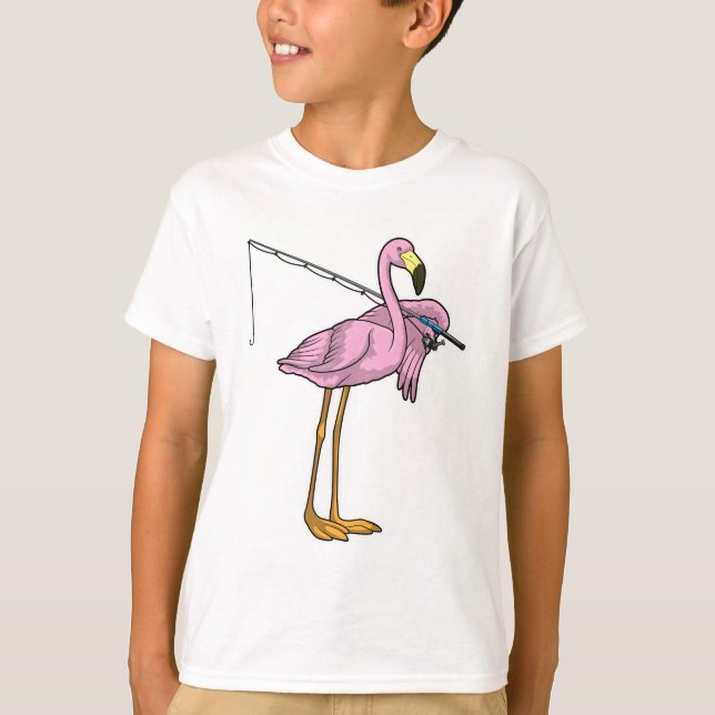 Flamingo Fishing Fisher Fishing rod T-Shirt (Front)