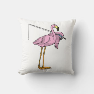 Flamingo Fishing Fisher Fishing rod Throw Pillow