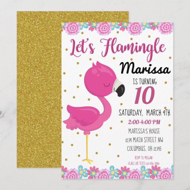 Flamingo, Flamingle Birthday Party Invite (Front/Back)