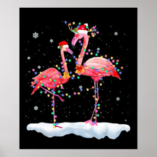 Flamingo   Flamingo Christmas Tree Santa Hat Xmas Poster