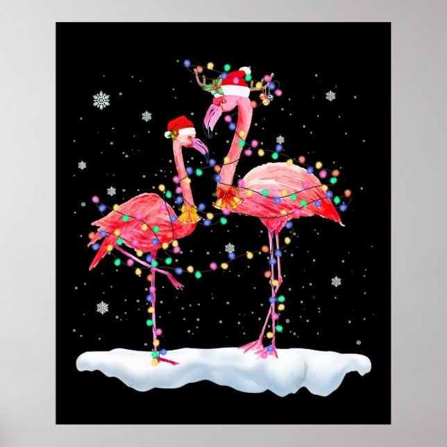 Flamingo | Flamingo Christmas Tree Santa Hat Xmas Poster (Front)
