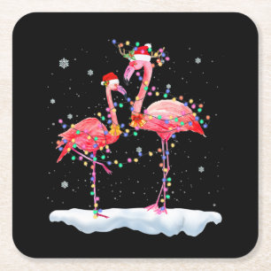 Flamingo Flamingo Christmas Tree Santa Hat Xmas Square Paper Coaster