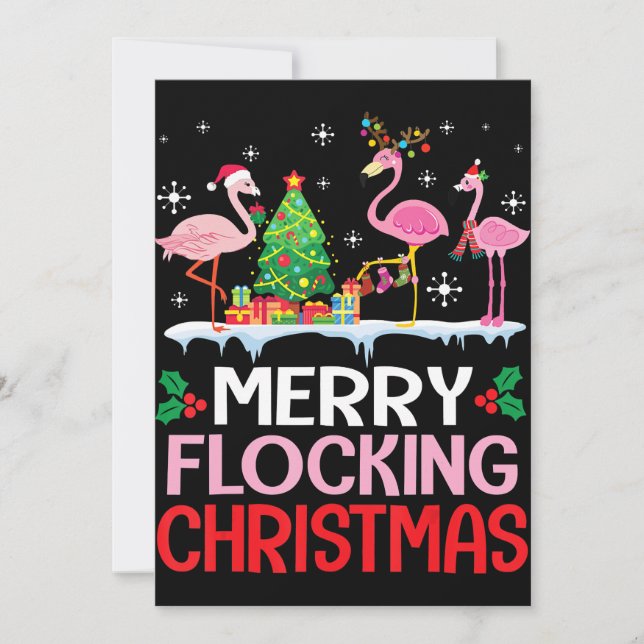 Flamingo | Flamingo Noel Hats Dancing On Snow Holiday Card (Front)