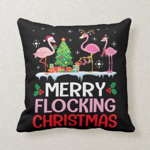 Flamingo Flamingo Noel Hats Dancing On Snow Throw Pillow