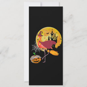 Flamingo   Flamingo Riding Broom Pumpkin Halloween Invitation