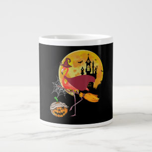 Flamingo   Flamingo Riding Broom Pumpkin Halloween Large Coffee Mug