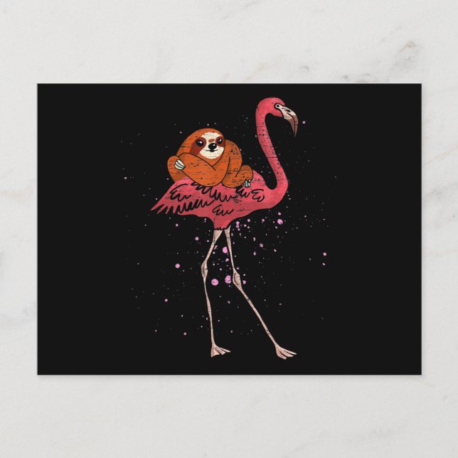 Flamingo |Flamingo Riding Sloth Animal Lover Gifts Announcement Postcard (Front)