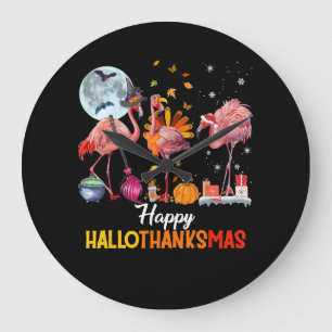 Flamingo Flamingo Thanksgiving Halloween Christmas Large Clock
