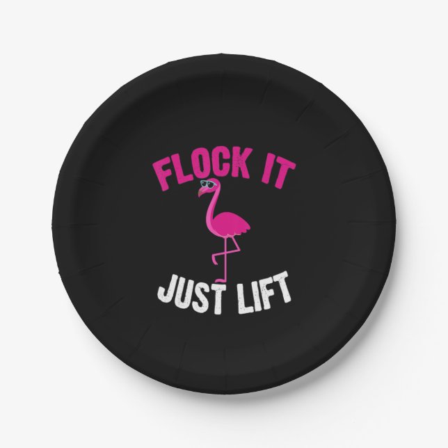 Flamingo | Flamingo Weightlifting Flock Paper Plate (Front)