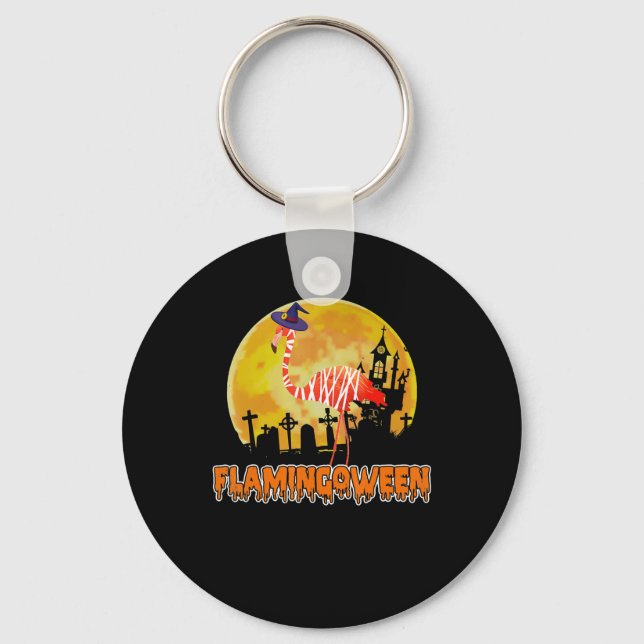 Flamingo | Flamingoween Funny Witch Halloween Keychain (Front)